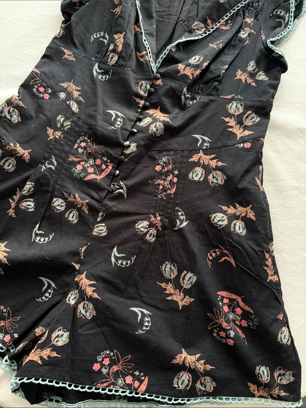 Free People Black Floral Ruffled V-Neck Romper - Picture 5 of 9